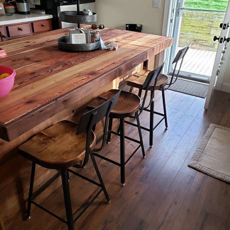 Bar Stools With Backs, Counter Stools, Rustic Farmhouse Bar Stools, Scooped Seat Brew Haus, Counter Height Stools, Reclaimed Wood Bar Stools image 2