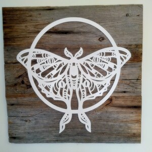 Luna Moth and Moon Reclaimed Wood and Metal Wall Art, Weathered Wood Wall Art, Luna Month Wall Decor, Butterfly Wall Art, Cottagecore Decor image 3