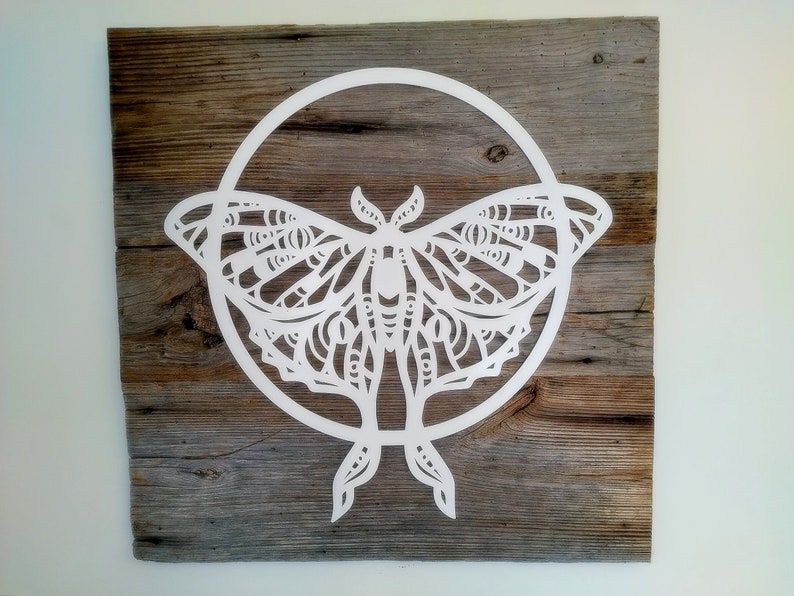 Luna Moth and Moon Reclaimed Wood and Metal Wall Art, Weathered Wood Wall Art, Luna Month Wall Decor, Butterfly Wall Art, Cottagecore Decor image 3