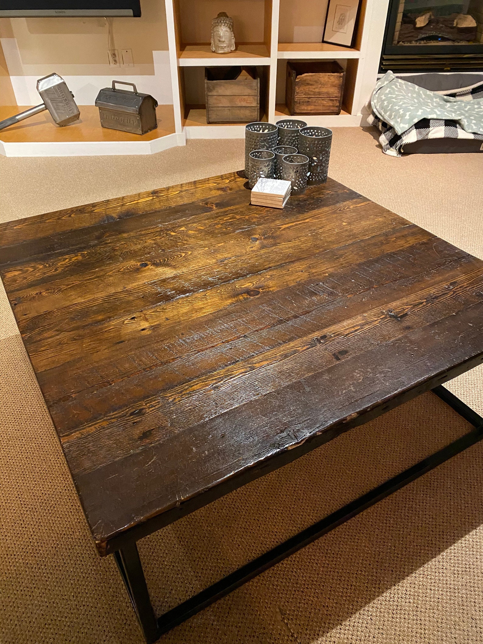 Free Shipping Large square coffee table with industrial metal Etsy