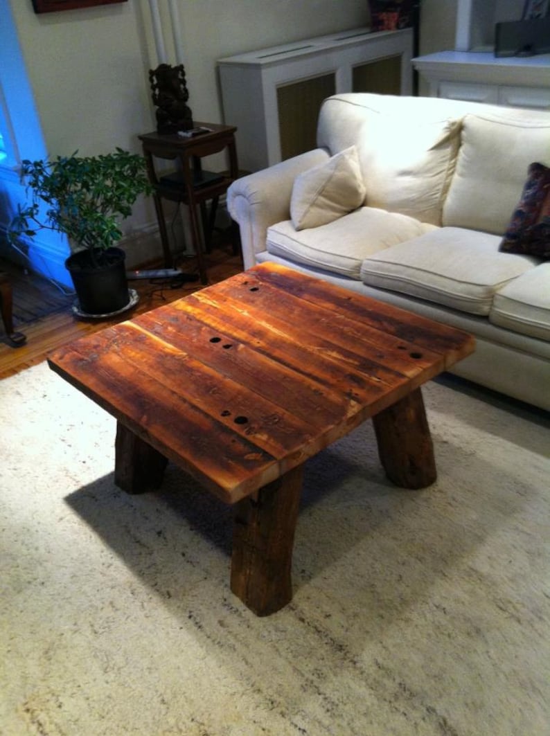 Rustic Coffee Table, Square Wood Table, Modern Farmhouse Coffee Table, Bohemian Home Decor, Hand Hewn Table, Pine Coffee Table, Handmade image 5