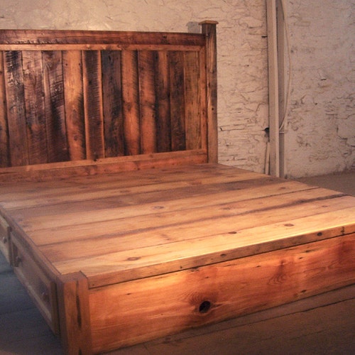 Platform Bed Wood Rustic Frame Platform Bed Wood Rustic, Farmhouse Platform King Bed With Storage