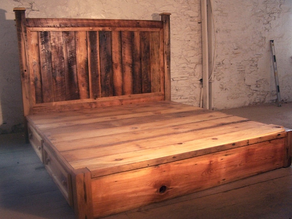 Platform Bed Wood Rustic, Farmhouse Bed Frame With Storage