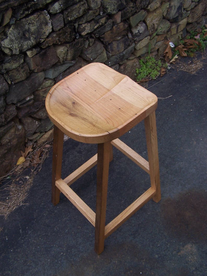 Handcrafted Reclaimed Oak Barstool: Rustic Scooped Seat with Custom Sizing image 10