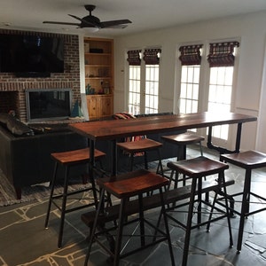 Bar Height Table, Industrial Bar Table, Reclaimed Barnwood Table, Wood Table, Metal Pipe Table, Kitchen Island Table image 5