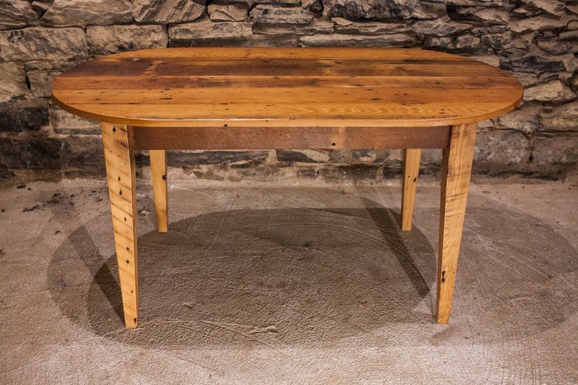 Rustic Oval Dining Table: Reclaimed Pine Wood, Farmhouse Kitchen Table ...