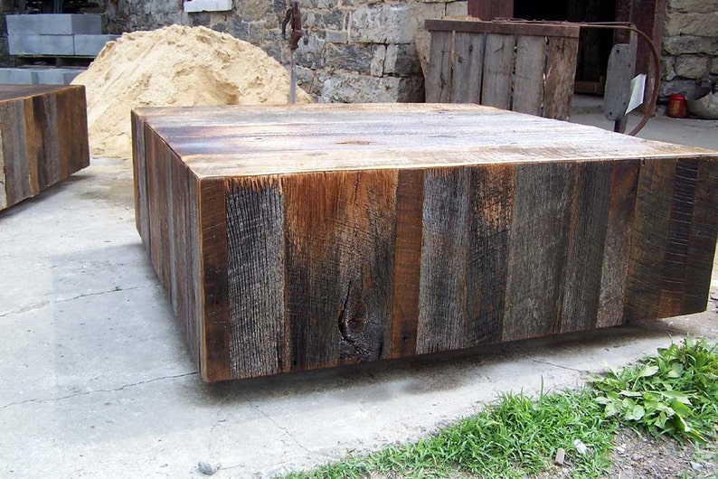 Extra Large Reclaimed Wood Square Coffee Table, Floating Coffee Table, Reclaimed Barn Wood Coffee Table, Rustic Chic Coffee Table, Holiday image 2