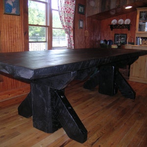 Massive Thick Plank Timber Trestle Table, Cabin Furniture, Wood Dining Table, Timber Table, Farm Table, Barn Wood Table image 3