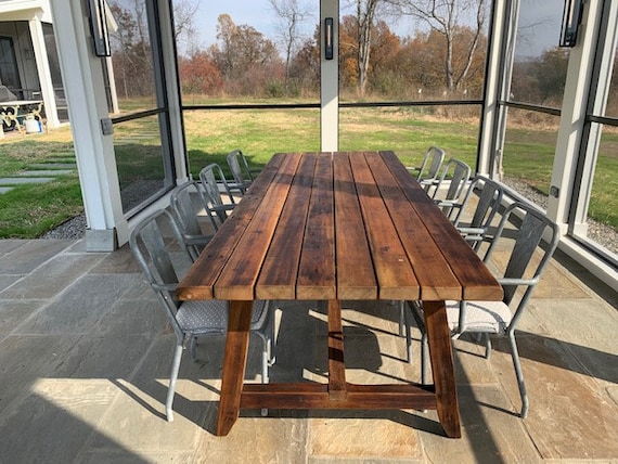 Mesa de patio de 78.7 x 39.4 x 29.5 pulgadas, madera maciza de eucalipto,  muebles de exterior, mesa de comedor, sofá, mesa de fiesta, mesas de porche