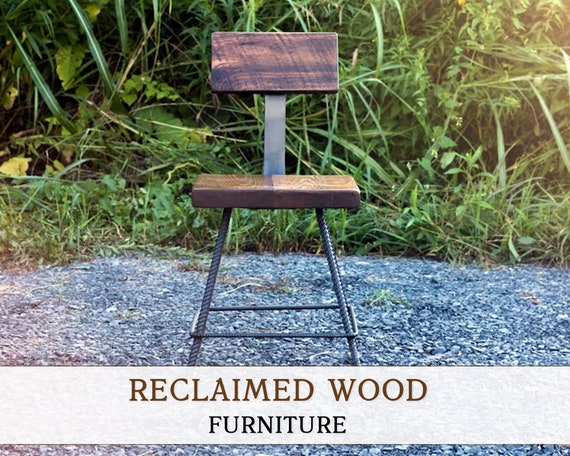 Reclaimed Wood Counter Stool: Industrial Rebar Bar Stool