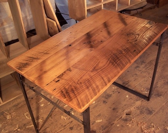 Reclaimed Wood Computer Desk, Industrial Welded Metal Base