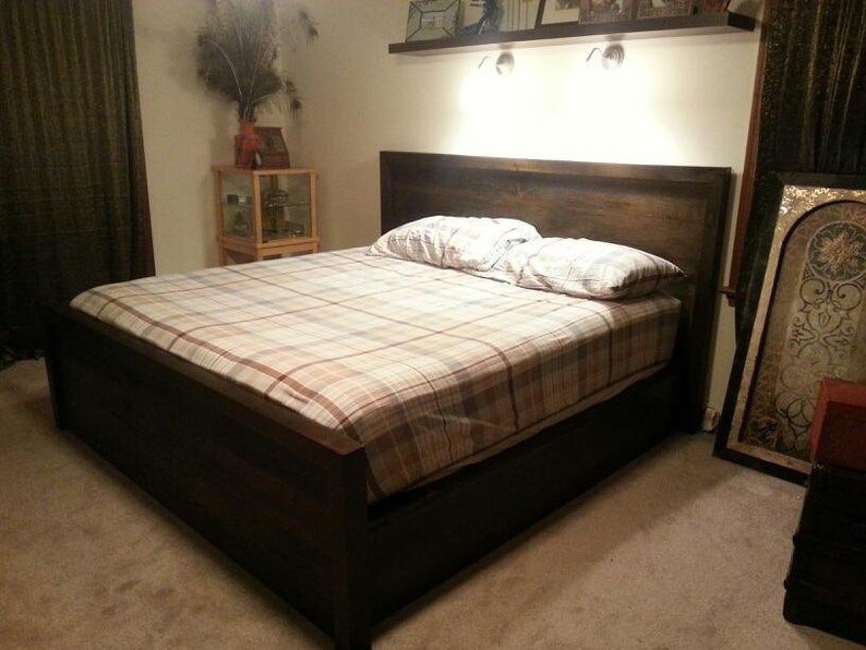 Reclaimed Platform Bed With Headboard Footboard And 2 Drawers Image 0