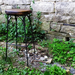 FREE SHIPPING - The French Bistro Stool, Reclaimed Wood Stool Custom Height, Industrial Farmhouse Style, Metal Frame Rustic Design