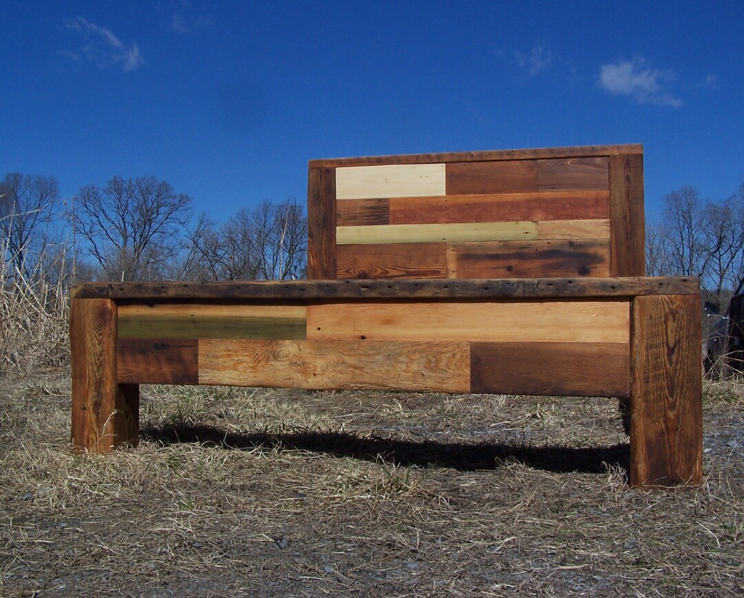 PATCHWORK King Bed, Rustic Queen Bed Frame, Reclaimed Wood Bed