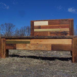 PATCHWORK King Bed, Rustic Queen Bed Frame, Reclaimed Wood Bed, California King Bed Frame,Farmhouse Bed Platform, Solid Bed
