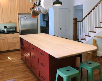 Wide Plank Maple Wood Countertop For Kitchen Island - Custom Butcher Block Countertop - Wooden Butcher Block Island - Furniture And Decor