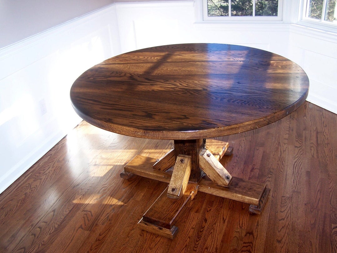 Reclaimed Oak Round Dining Table With Rustic Pedestal Base - Etsy