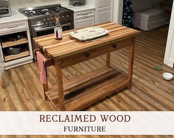 Reclaimed Wood Butcher Block Kitchen Island: Rustic Island Table