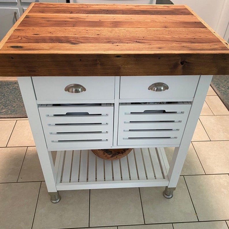 Custom Wormy Chestnut Butcher Block Countertops Reclaimed Wood Kitchen Island Butcher Block Tops Kitchen Solid Reclaimed Wood Countertop image 9