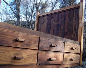 Reclaimed Wood Platform Bed with 12-Drawer Storage