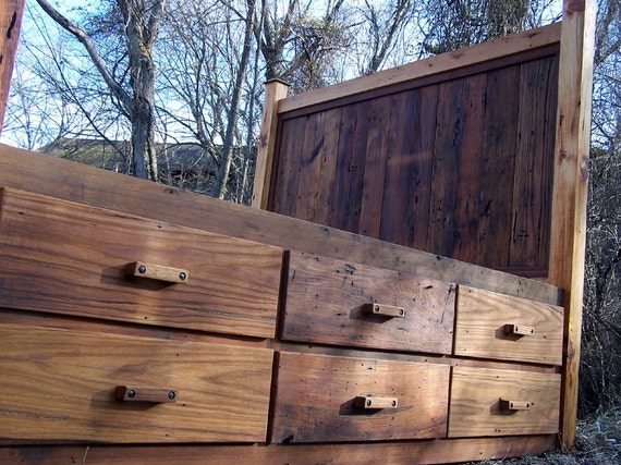 Wooden King Platform Bed With Drawers Twin Rustic Platform Bed With Storage  Reclaimed Queen Bed With Headboard 