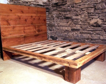 Platform bed made of reclaimed wood - The Studio- King platform bed of solid wood - Modern wood bed with headboard