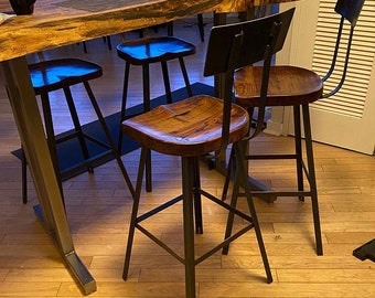 Bar Stools With Backs, Counter Stools, Rustic Farmhouse Bar Stools, Scooped Seat Brew Haus, Counter Height Stools, Reclaimed Wood Bar Stools