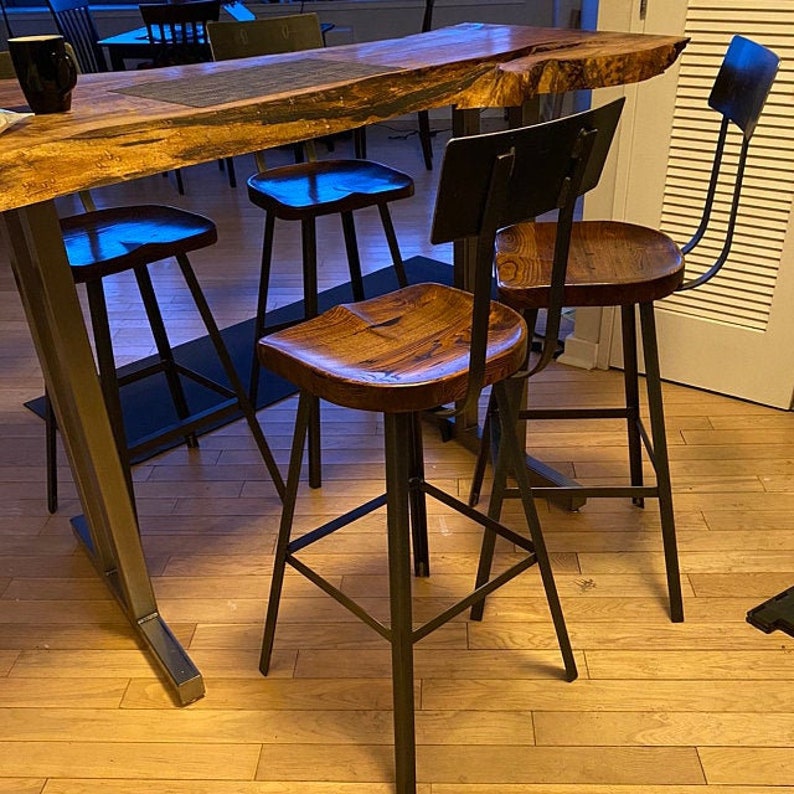 Bar Stools With Backs, Counter Stools, Rustic Farmhouse Bar Stools, Scooped Seat Brew Haus, Counter Height Stools, Reclaimed Wood Bar Stools image 1