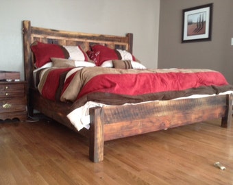 Reclaimed Oak Bed Frame: Rustic Farmhouse Bedroom Furniture