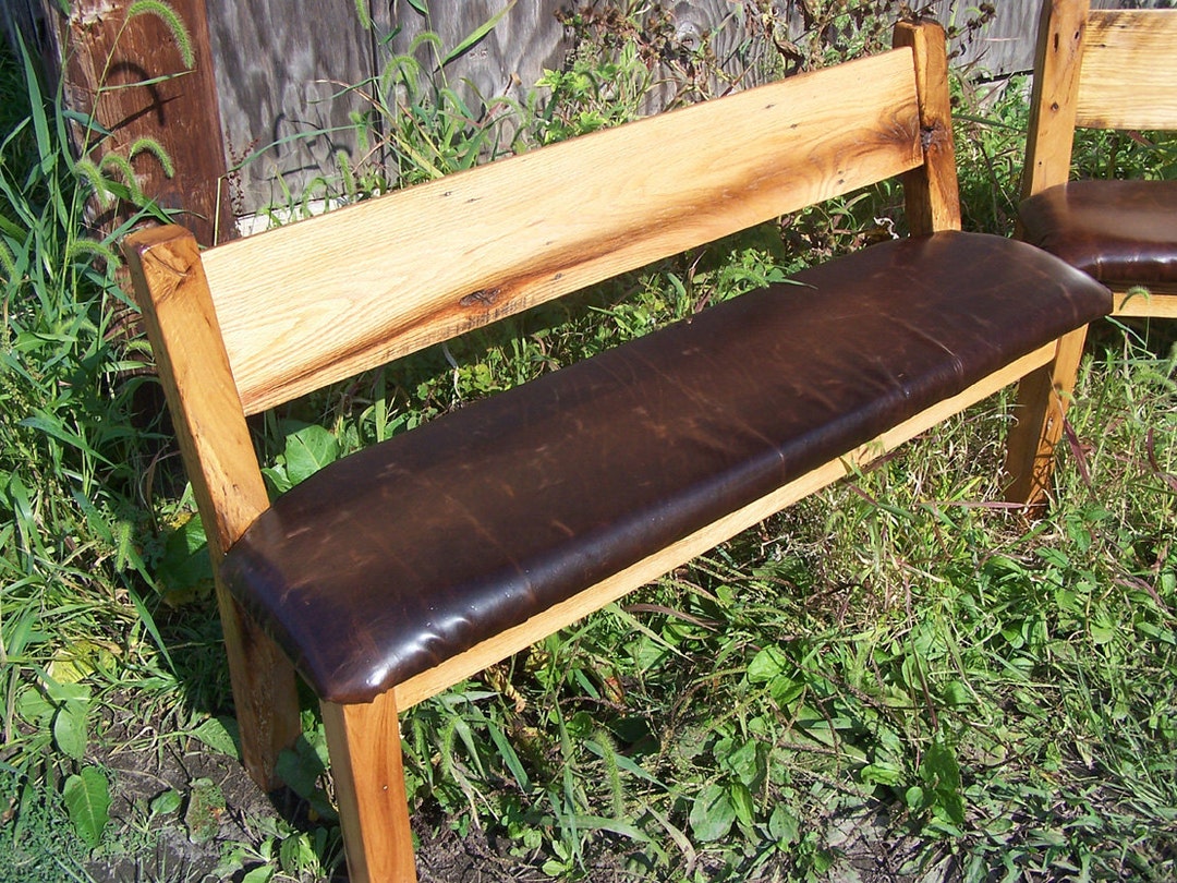 Wood Bench With Back Leather Bench Farm Bench Reclaimed Bench
