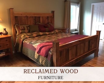 Reclaimed Wormy Chestnut Bed Frame, Solid Wood Platform Bed, Cabin Style