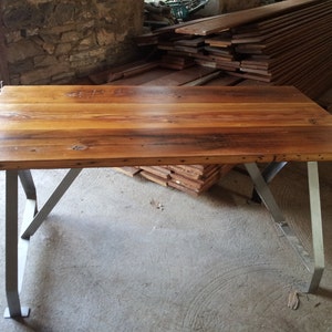 Wood Work Table, Industrial Metal Table, Reclaimed Plank Top, Factory Table, Computer Desk, Home Office Table, Industrial Furniture, Office image 2