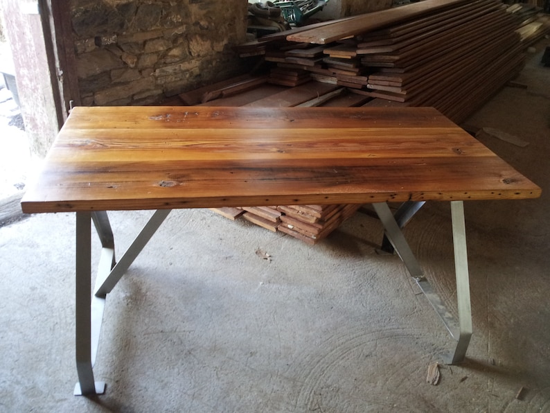 Wood Work Table, Industrial Metal Table, Reclaimed Plank Top, Factory Table, Computer Desk, Home Office Table, Industrial Furniture, Office image 2