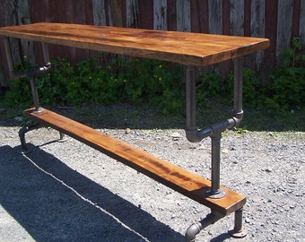 Bar Height Table, Industrial Bar Table, Reclaimed Barnwood Table, Wood Table, Metal Pipe Table, Kitchen Island Table
