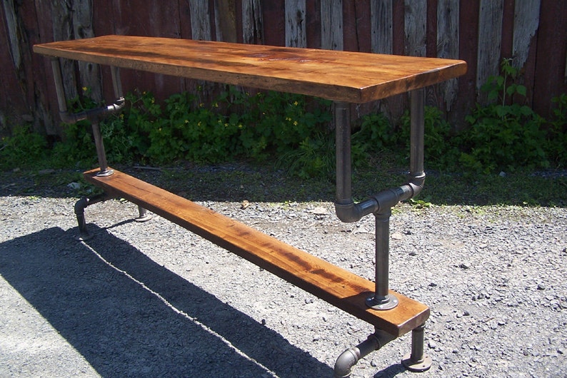 Bar Height Table, Industrial Bar Table, Reclaimed Barnwood Table, Wood Table, Metal Pipe Table, Kitchen Island Table image 1