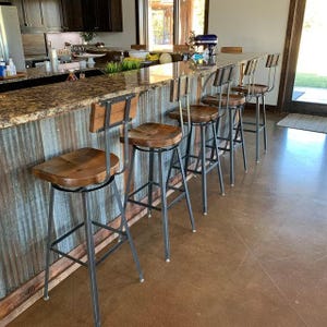 Swiveling Scooped Seat Brewster, Wooden Seat Bar Stool with Backrest, Custom Kitchen Furniture image 7