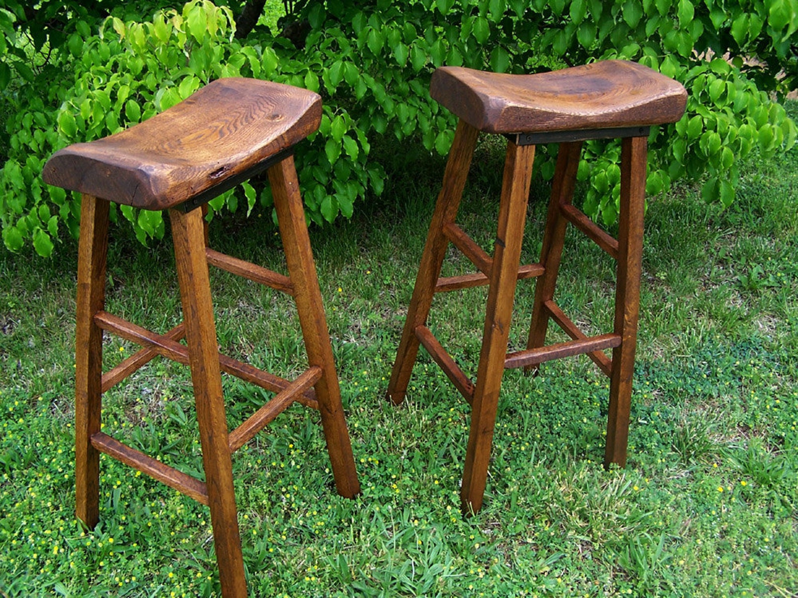 Reclaimed Oak Live Edge Bar Stools Kitchen Island Stools Etsy