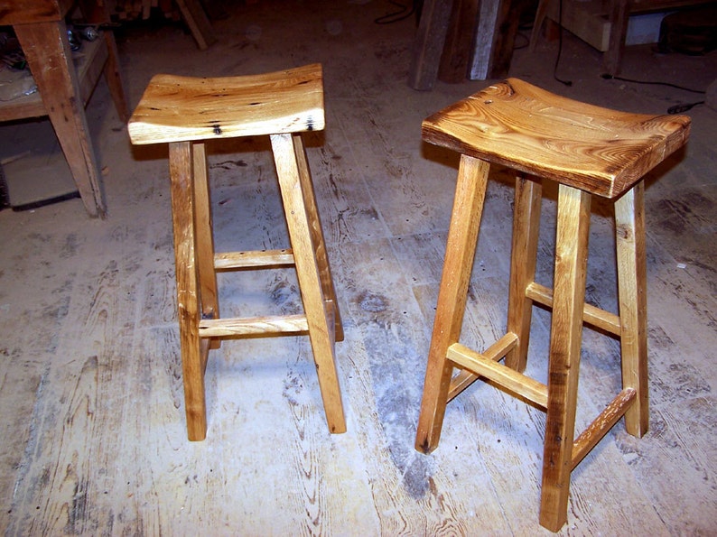 FREE SHIPPING Counter stool wood counter height Saddle counter stool bar height Reclaimed wood bar stool counter height image 4