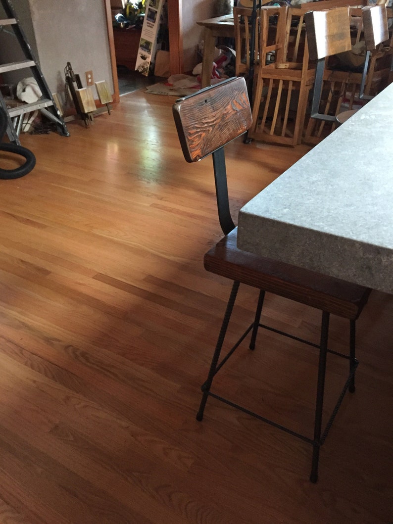 Industrial Restaurant Counter Stool with Back ~ Reclaimed Oak Wood Bar Chair ~ Factory Style Seating for Cafes, Bars & Commercial Spaces bild 4