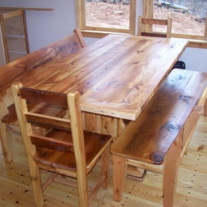 Trestle table in a dining room made of pine wood