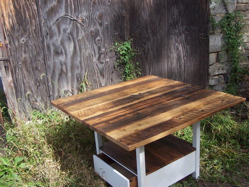 Reclaimed Wood Kitchen Table with Storage Base Etsy