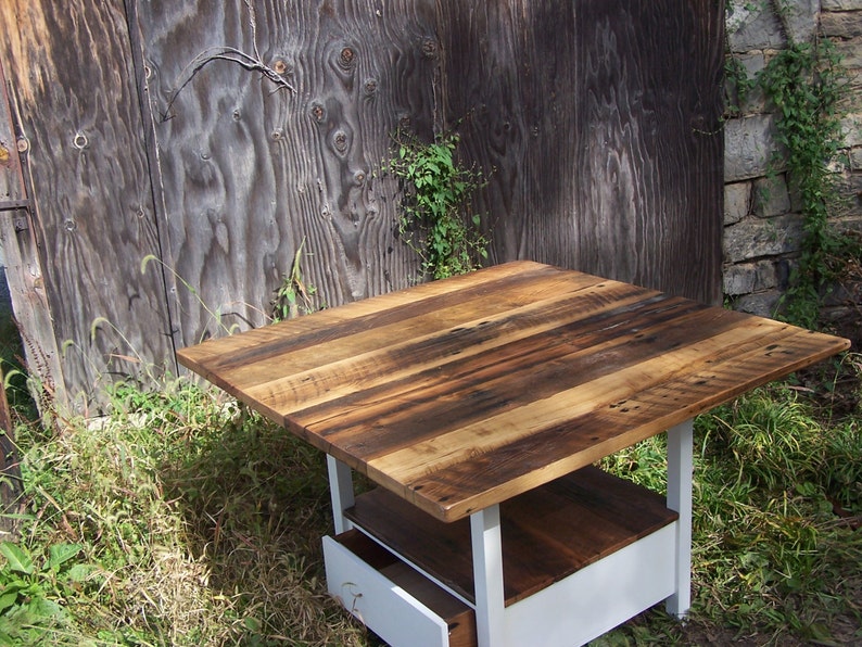 Reclaimed Wood Kitchen Island, Wood Island Base, Wood Butcher Block, Solid Wood Island, Storage Kitchen Table, Kitchen Table With Drawers image 3