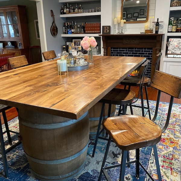 Industrial Bar Stool with Back Support Seating Counter Height Kitchen Island Rustic Design Reclaimed Wood Metal Frame Handmade Furniture