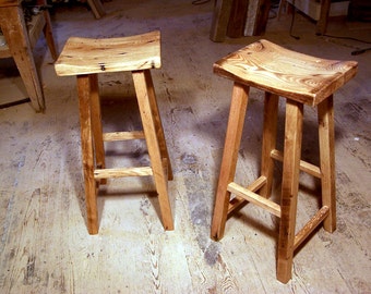 FREE SHIPPING - Counter stool wood counter height - Saddle counter stool bar height - Reclaimed wood bar stool counter height