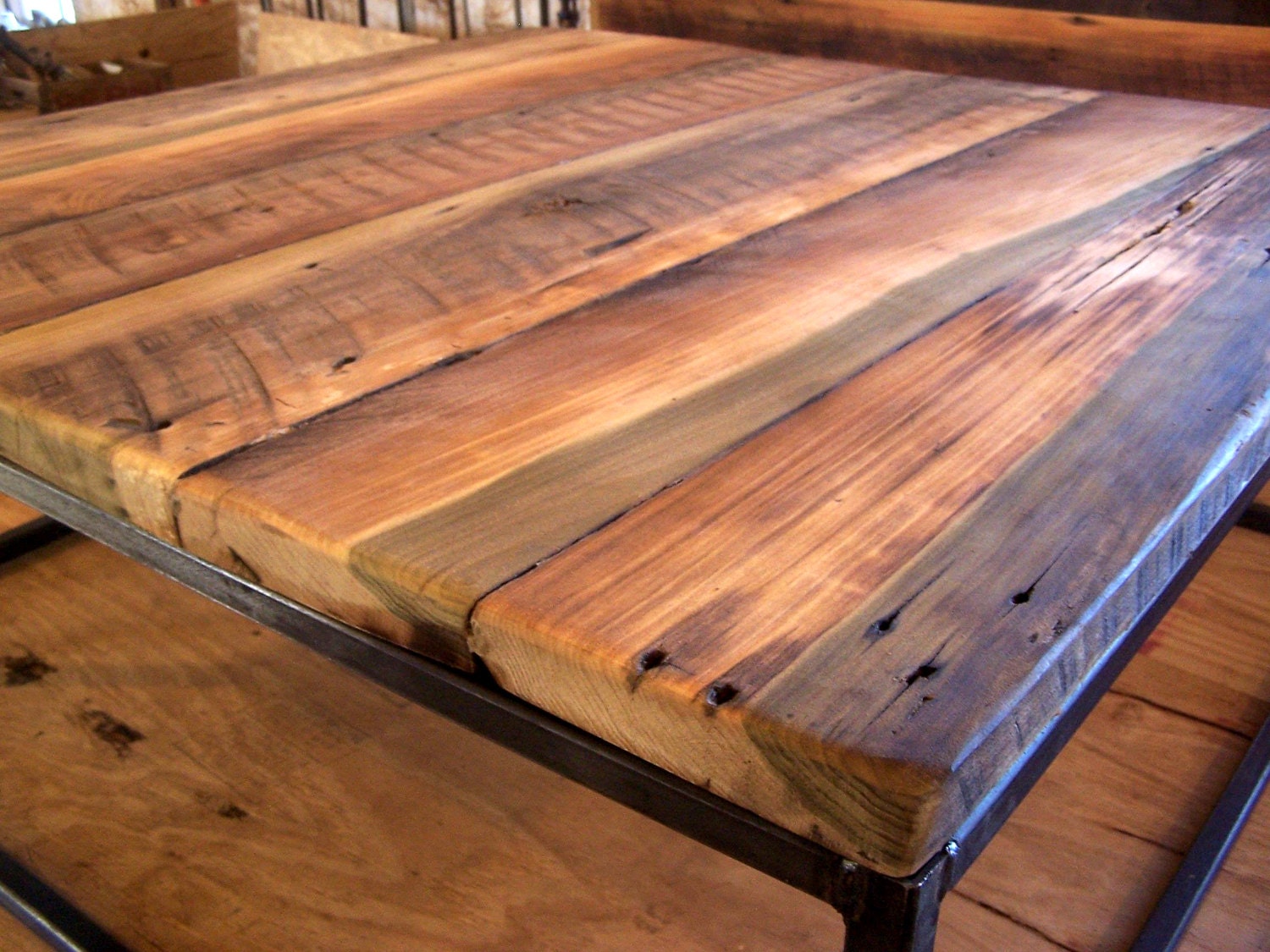 Free Shipping Large square coffee table with industrial metal Etsy