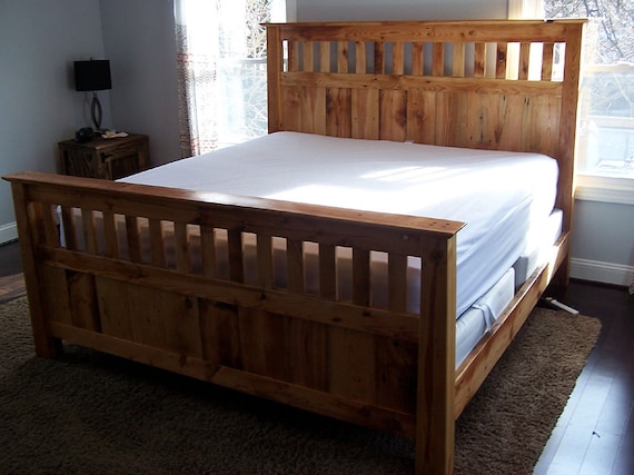 Bed Frame Reclaimed Wooden, Antique Style Wooden Headboard