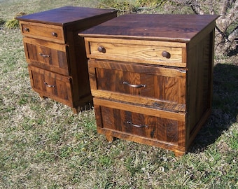 Mesita de noche rústica de roble con cajones – Mesa de noche vintage de madera maciza