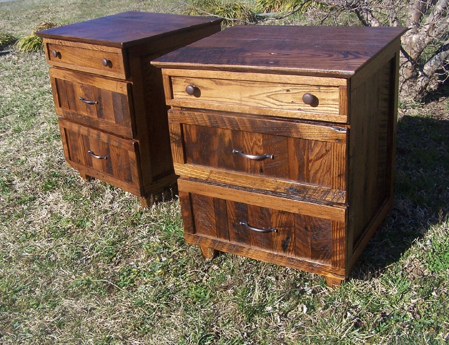 FREE SHIPPING Nightstand With Drawers Rustic Nightstand Oak