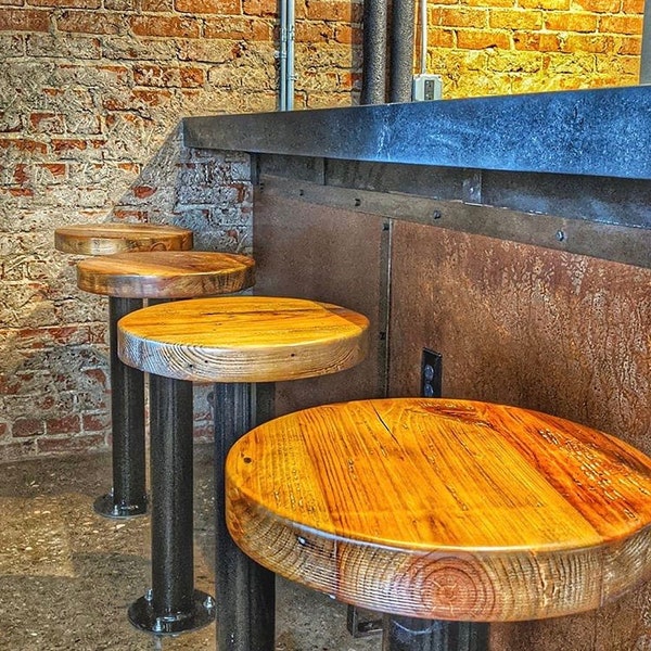 Bolt Down Bar Stools, Bar Stools Counter Height, Floor Mounted Bar Stools, Industrial Stools, Solid Wood Bar Stool, Modern Rustic Bar Stool