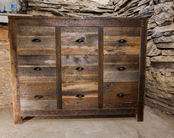 The Bombay Rustic Reclaimed Modern Farmhouse 9 Drawer Dresser, Solid Wood Dresser